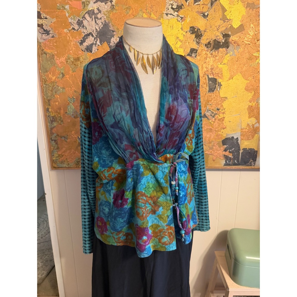 Vintage Amazing URU Hand Dyed Topper Blue Green Mixed Media OS ooak